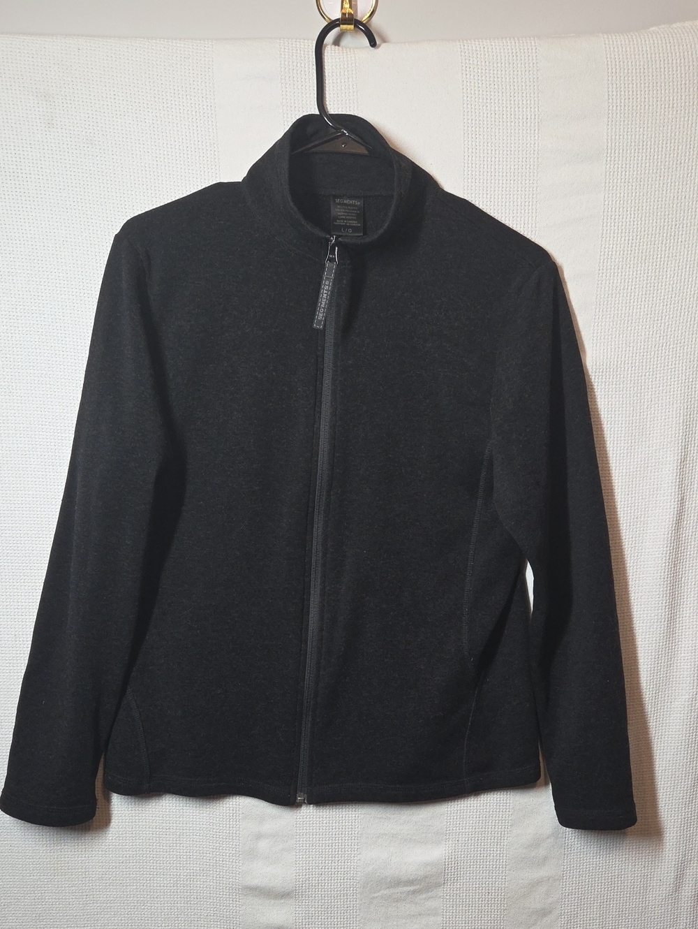 Segments Sweater Jacket Womens Large Charcoal Gray Full Zip Mock Neck